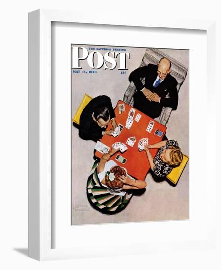 "Bridge Game" or "Playing Cards" Saturday Evening Post Cover, May 15,1948-Norman Rockwell-Framed Premium Giclee Print