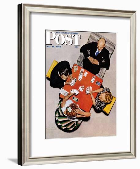 "Bridge Game" or "Playing Cards" Saturday Evening Post Cover, May 15,1948-Norman Rockwell-Framed Giclee Print