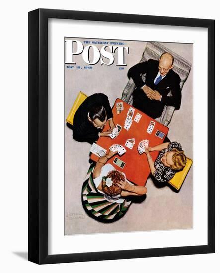 "Bridge Game" or "Playing Cards" Saturday Evening Post Cover, May 15,1948-Norman Rockwell-Framed Giclee Print