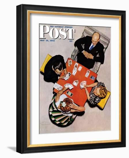 "Bridge Game" or "Playing Cards" Saturday Evening Post Cover, May 15,1948-Norman Rockwell-Framed Giclee Print