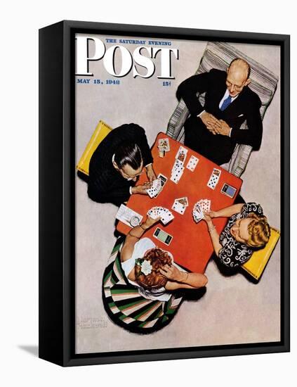 "Bridge Game" or "Playing Cards" Saturday Evening Post Cover, May 15,1948-Norman Rockwell-Framed Premier Image Canvas