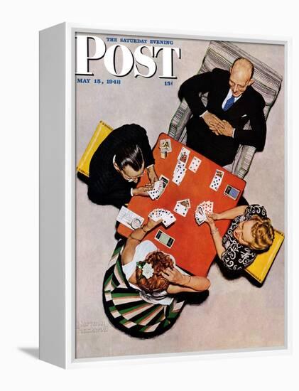 "Bridge Game" or "Playing Cards" Saturday Evening Post Cover, May 15,1948-Norman Rockwell-Framed Premier Image Canvas