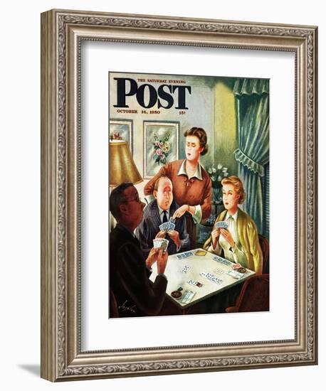 "Bridge Game" Saturday Evening Post Cover, October 14, 1950-Constantin Alajalov-Framed Giclee Print