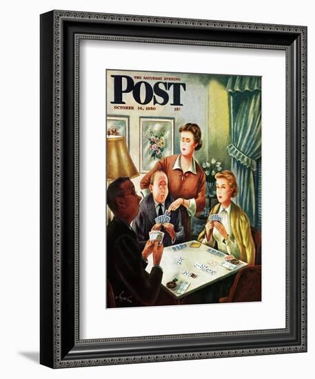 "Bridge Game" Saturday Evening Post Cover, October 14, 1950-Constantin Alajalov-Framed Giclee Print