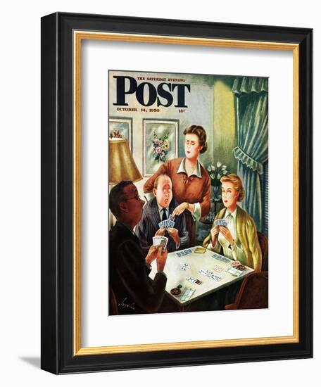 "Bridge Game" Saturday Evening Post Cover, October 14, 1950-Constantin Alajalov-Framed Giclee Print