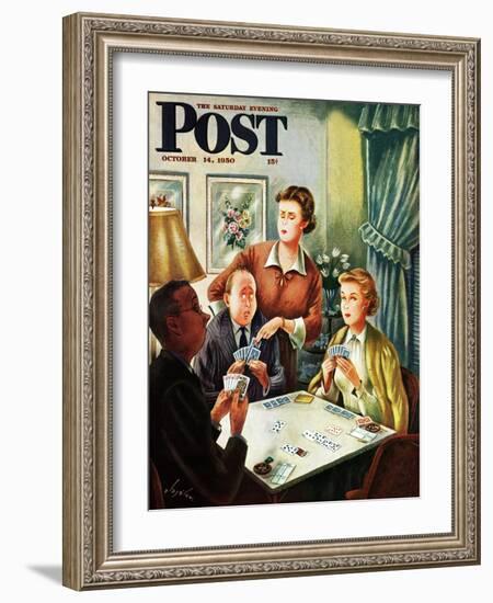 "Bridge Game" Saturday Evening Post Cover, October 14, 1950-Constantin Alajalov-Framed Giclee Print