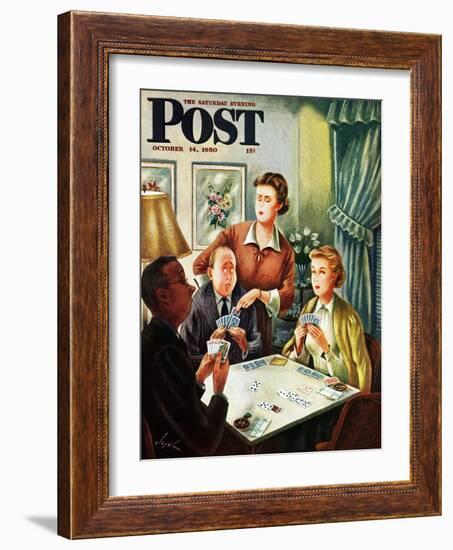 "Bridge Game" Saturday Evening Post Cover, October 14, 1950-Constantin Alajalov-Framed Giclee Print