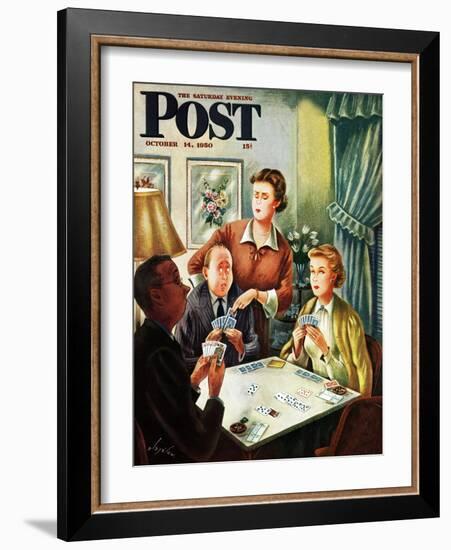 "Bridge Game" Saturday Evening Post Cover, October 14, 1950-Constantin Alajalov-Framed Giclee Print