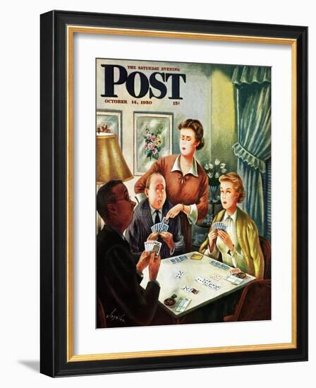 "Bridge Game" Saturday Evening Post Cover, October 14, 1950-Constantin Alajalov-Framed Giclee Print