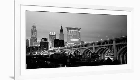 Bridge in a City Lit Up at Dusk, Detroit Avenue Bridge, Cleveland, Ohio, USA-null-Framed Photographic Print