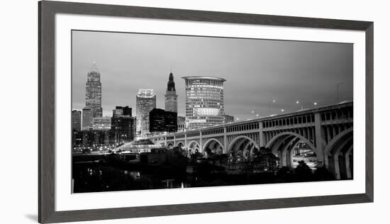 Bridge in a City Lit Up at Dusk, Detroit Avenue Bridge, Cleveland, Ohio, USA-null-Framed Photographic Print