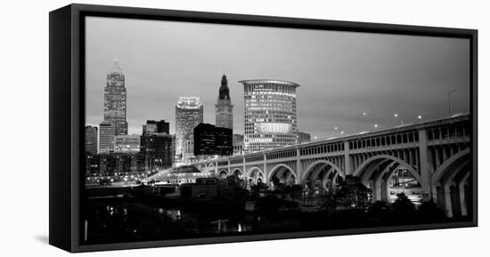 Bridge in a City Lit Up at Dusk, Detroit Avenue Bridge, Cleveland, Ohio, USA-null-Framed Premier Image Canvas