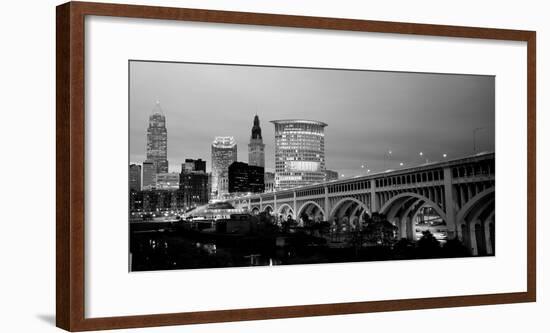 Bridge in a City Lit Up at Dusk, Detroit Avenue Bridge, Cleveland, Ohio, USA-null-Framed Photographic Print