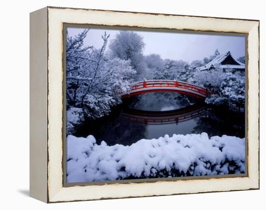 Bridge in Sinsen-En Garden in Snow, Kyoto, Japan-null-Framed Premier Image Canvas