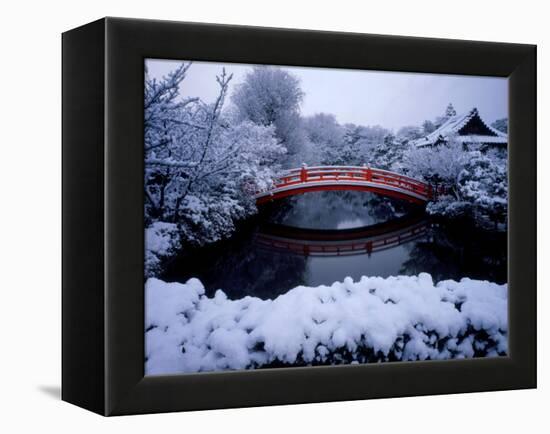 Bridge in Sinsen-En Garden in Snow, Kyoto, Japan-null-Framed Premier Image Canvas