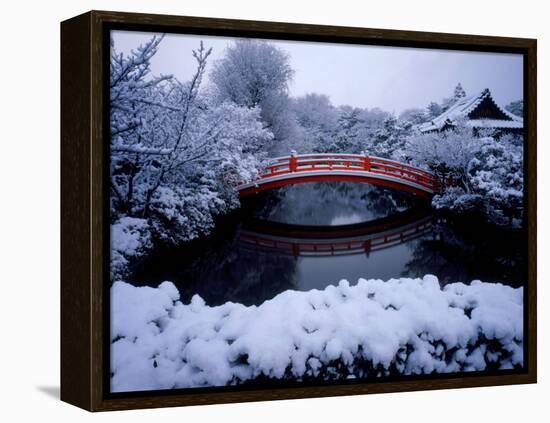 Bridge in Sinsen-En Garden in Snow, Kyoto, Japan-null-Framed Premier Image Canvas