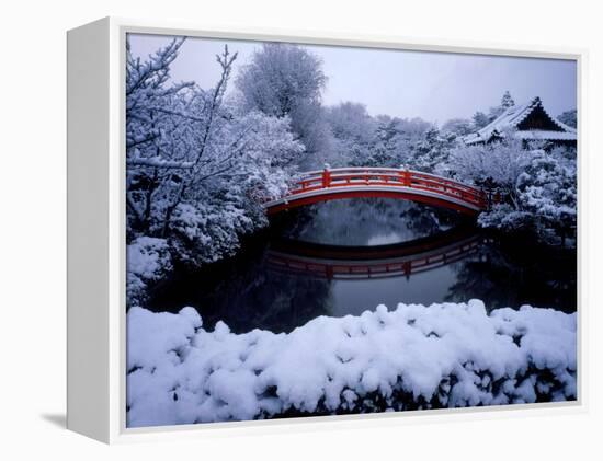 Bridge in Sinsen-En Garden in Snow, Kyoto, Japan-null-Framed Premier Image Canvas