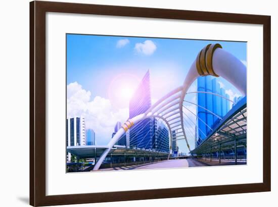 Bridge Link between Mrt and Bts Mass Transportation in Heart of Bangkok Newly Modern Important Land-stockphoto mania-Framed Photographic Print