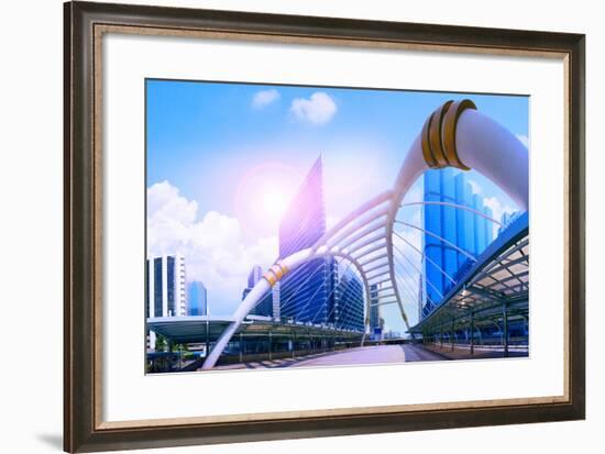 Bridge Link between Mrt and Bts Mass Transportation in Heart of Bangkok Newly Modern Important Land-stockphoto mania-Framed Photographic Print