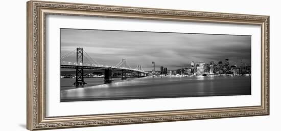 Bridge Lit Up at Dusk, Bay Bridge, San Francisco Bay, San Francisco, California, USA-null-Framed Photographic Print