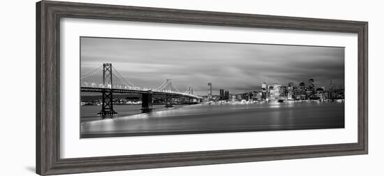 Bridge Lit Up at Dusk, Bay Bridge, San Francisco Bay, San Francisco, California, USA-null-Framed Photographic Print