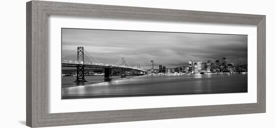 Bridge Lit Up at Dusk, Bay Bridge, San Francisco Bay, San Francisco, California, USA-null-Framed Photographic Print