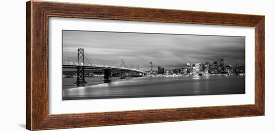 Bridge Lit Up at Dusk, Bay Bridge, San Francisco Bay, San Francisco, California, USA-null-Framed Photographic Print