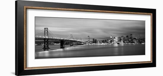 Bridge Lit Up at Dusk, Bay Bridge, San Francisco Bay, San Francisco, California, USA-null-Framed Photographic Print