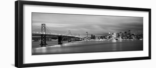 Bridge Lit Up at Dusk, Bay Bridge, San Francisco Bay, San Francisco, California, USA-null-Framed Photographic Print