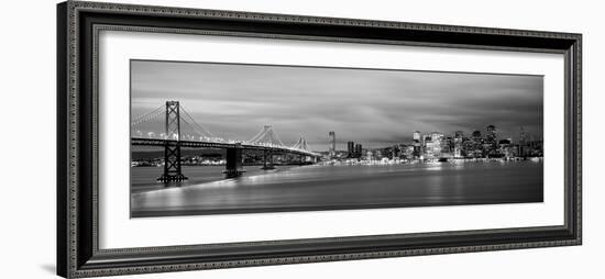 Bridge Lit Up at Dusk, Bay Bridge, San Francisco Bay, San Francisco, California, USA-null-Framed Photographic Print