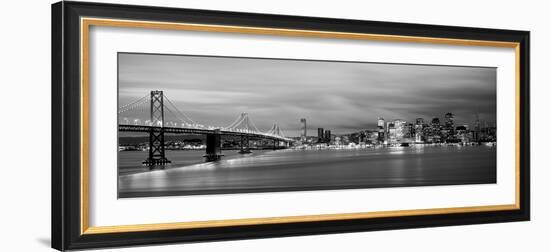 Bridge Lit Up at Dusk, Bay Bridge, San Francisco Bay, San Francisco, California, USA-null-Framed Photographic Print