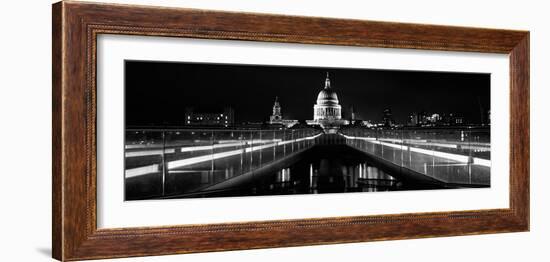 Bridge Lit Up at Night, London Millennium Footbridge, St. Paul's Cathedral, Thames River-null-Framed Photographic Print