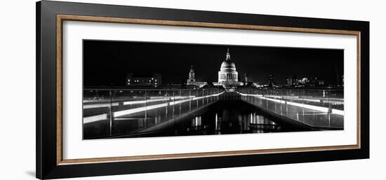 Bridge Lit Up at Night, London Millennium Footbridge, St. Paul's Cathedral, Thames River-null-Framed Photographic Print