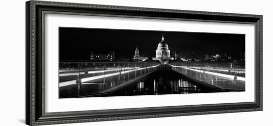 Bridge Lit Up at Night, London Millennium Footbridge, St. Paul's Cathedral, Thames River-null-Framed Photographic Print