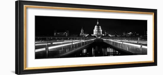 Bridge Lit Up at Night, London Millennium Footbridge, St. Paul's Cathedral, Thames River-null-Framed Photographic Print