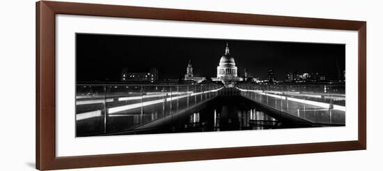 Bridge Lit Up at Night, London Millennium Footbridge, St. Paul's Cathedral, Thames River-null-Framed Photographic Print