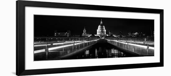 Bridge Lit Up at Night, London Millennium Footbridge, St. Paul's Cathedral, Thames River-null-Framed Photographic Print