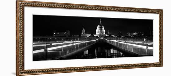 Bridge Lit Up at Night, London Millennium Footbridge, St. Paul's Cathedral, Thames River-null-Framed Photographic Print