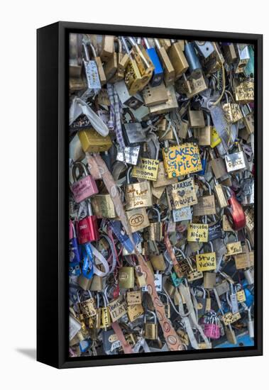 Bridge of love locks, Notre Dame, Paris, France-Lisa S. Engelbrecht-Framed Premier Image Canvas