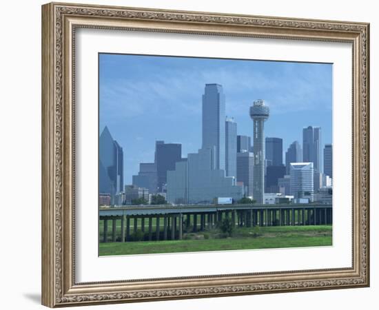 Bridge over the Dallas River Floodplain, and Skyline of the Downtown Area, Dallas, Texas, USA-Waltham Tony-Framed Photographic Print