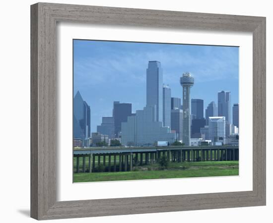 Bridge over the Dallas River Floodplain, and Skyline of the Downtown Area, Dallas, Texas, USA-Waltham Tony-Framed Photographic Print