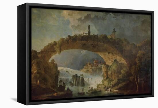 Bridge over the Falls-Hubert Robert-Framed Premier Image Canvas