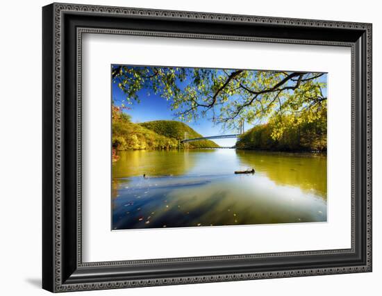 Bridge Over the Hudson River with Fall Colors-George Oze-Framed Photographic Print