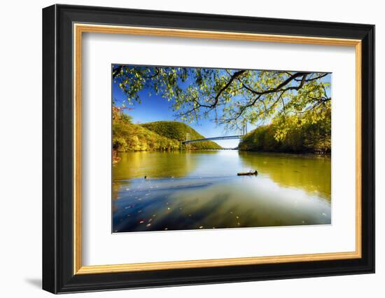 Bridge Over the Hudson River with Fall Colors-George Oze-Framed Photographic Print