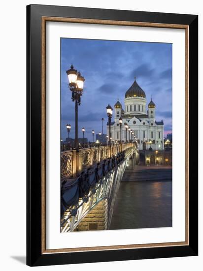 Bridge over the River Moscova and Cathedral of Christ the Redeemer at Night, Moscow, Russia, Europe-Martin Child-Framed Photographic Print