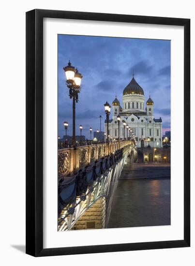 Bridge over the River Moscova and Cathedral of Christ the Redeemer at Night, Moscow, Russia, Europe-Martin Child-Framed Photographic Print