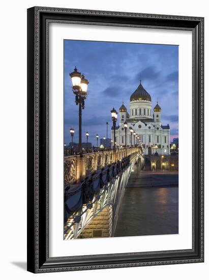 Bridge over the River Moscova and Cathedral of Christ the Redeemer at Night, Moscow, Russia, Europe-Martin Child-Framed Photographic Print