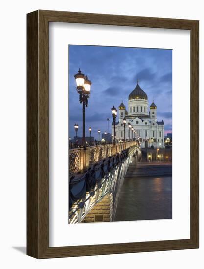 Bridge over the River Moscova and Cathedral of Christ the Redeemer at Night, Moscow, Russia, Europe-Martin Child-Framed Photographic Print