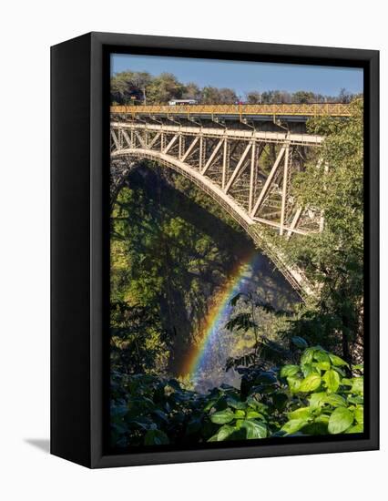 Bridge over the Zambesi River with rainbow. Zambezi National Park. Zimbabwe.-Tom Norring-Framed Premier Image Canvas