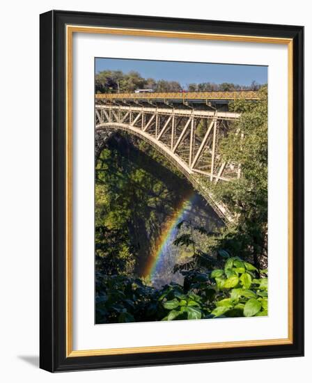 Bridge over the Zambesi River with rainbow. Zambezi National Park. Zimbabwe.-Tom Norring-Framed Photographic Print